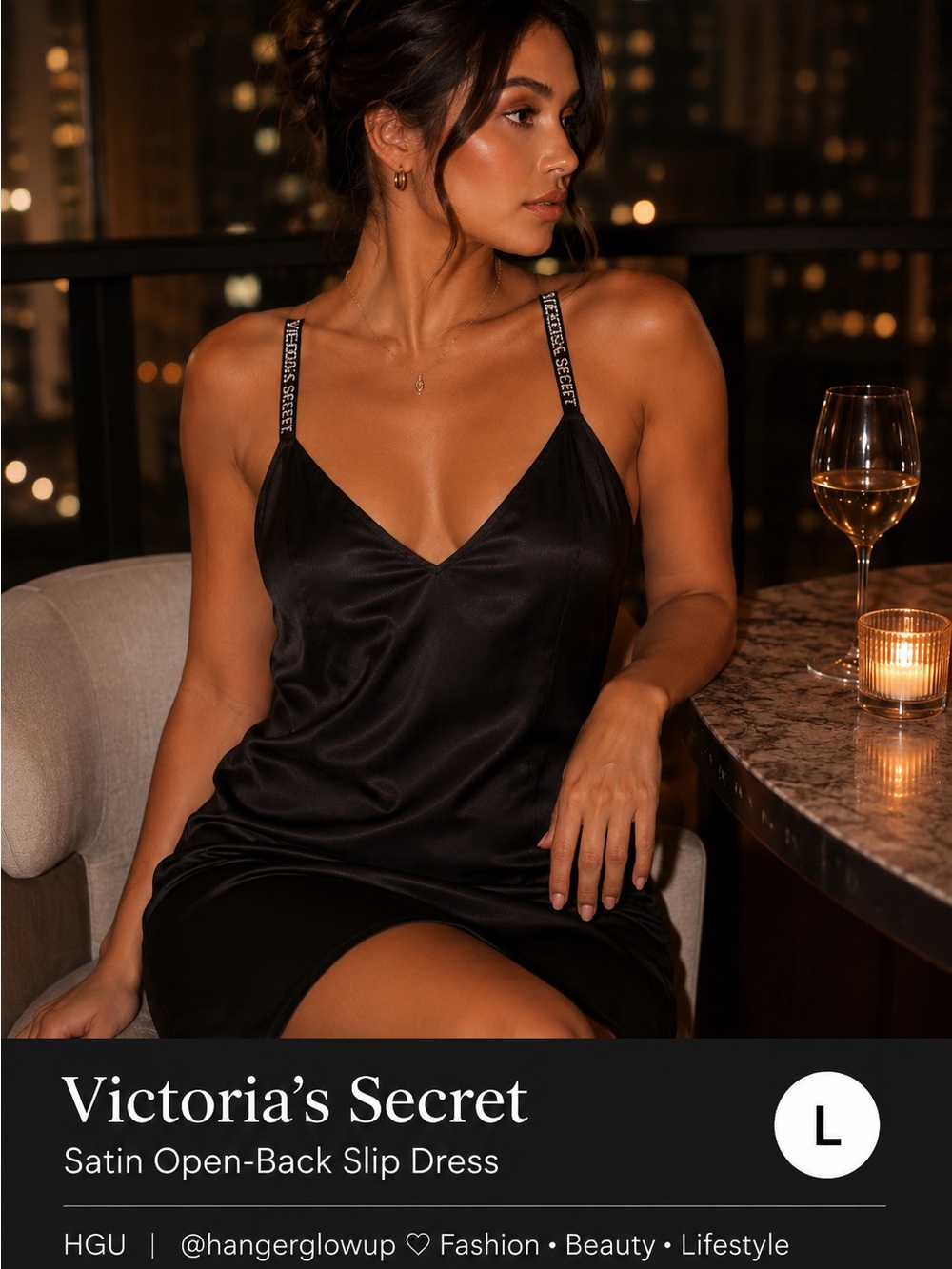 NWT Victoria’s Secret Satin Slip Dress Open Back Rhinestone Straps L